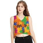 Retro colors puzzle pieces                                                                        V-Neck Cropped Tank Top