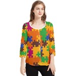 Retro colors puzzle pieces                                                                        Chiffon Quarter Sleeve Blouse