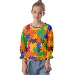 Retro colors puzzle pieces                                                                      Kids  Cuff Sleeve Top