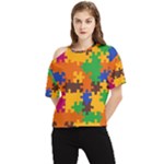 Retro colors puzzle pieces                                                                        One Shoulder Cut Out Tee