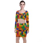 Retro colors puzzle pieces                                                                           Long Sleeve Crop Top & Bodycon Skirt Set