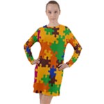 Retro colors puzzle pieces                                                                          Long Sleeve Hoodie Dress