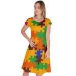 Retro colors puzzle pieces                                                                          Classic Short Sleeve Dress