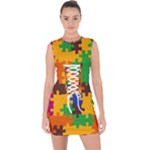 Retro colors puzzle pieces                                                                           Lace Up Front Bodycon Dress