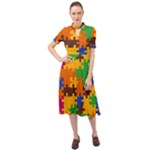 Retro colors puzzle pieces                                                                           Keyhole Neckline Chiffon Dress