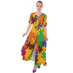 Retro colors puzzle pieces                                                                          Waist Tie Boho Maxi Dress