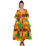 Retro colors puzzle pieces                                                                          Kimono Sleeve Boho Dress