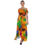 Retro colors puzzle pieces                                                                        Off Shoulder Open Front Chiffon Dress