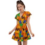 Retro colors puzzle pieces                                                                        Flutter Sleeve Wrap Dress