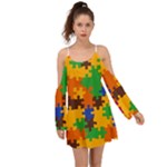 Retro colors puzzle pieces                                                                           Kimono Sleeves Boho Dress