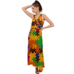 Retro colors puzzle pieces                                                                          V-Neck Chiffon Maxi Dress