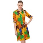 Retro colors puzzle pieces                                                                           Long Sleeve Mini Shirt Dress