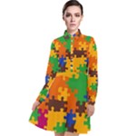 Retro colors puzzle pieces                                                                          Long Sleeve Chiffon Shirt Dress