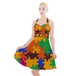 Retro colors puzzle pieces                                                                           Halter Party Swing Dress