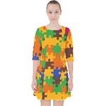 Retro colors puzzle pieces                                                                          Quarter Sleeve Pocket Dress