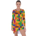 Retro colors puzzle pieces                                                                          Asymmetric Cut-Out Shift Dress