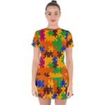 Retro colors puzzle pieces                                                                           Drop Hem Mini Chiffon Dress