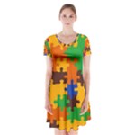 Retro colors puzzle pieces                                                                            Short Sleeve V-neck Flare Dress