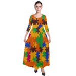 Retro colors puzzle pieces                                                                          Quarter Sleeve Maxi Velour Dress