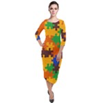 Retro colors puzzle pieces                                                                          Quarter Sleeve Midi Velour Bodycon Dress