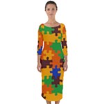 Retro colors puzzle pieces                                                                          Quarter Sleeve Midi Bodycon Dress