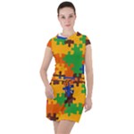 Retro colors puzzle pieces                                                                                       Drawstring Hooded Dress