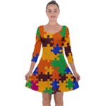 Retro colors puzzle pieces                                                                       Quarter Sleeve Skater Dress