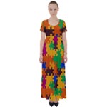 Retro colors puzzle pieces                                                                       High Waist Short Sleeve Maxi Dress