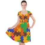 Retro colors puzzle pieces                                                                        Cap Sleeve Midi Dress