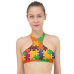 Retro colors puzzle pieces                                                                       High Neck Bikini Top