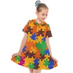 Retro colors puzzle pieces                                                                     Kids  Short Sleeve Shirt Dress