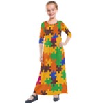 Retro colors puzzle pieces                                                                       Kids  Quarter Sleeve Maxi Dress