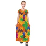 Retro colors puzzle pieces                                                                      Kids  Short Sleeve Maxi Dress