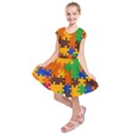 Retro colors puzzle pieces                                                                            Kids  Short Sleeve Dress