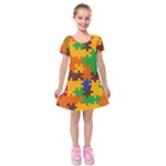 Retro colors puzzle pieces                                                                            Kids  Short Sleeve Velvet Dress