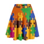 Retro colors puzzle pieces                                                                          High Waist Skirt