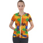 Retro colors puzzle pieces                                                                       Short Sleeve Zip Up Jacket