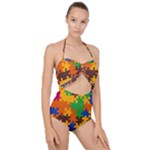 Retro colors puzzle pieces                                                                       Scallop Top Cut Out Swimsuit