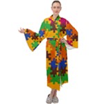 Retro colors puzzle pieces                                                                     Maxi Tie Front Velour Kimono