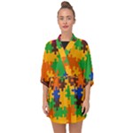 Retro colors puzzle pieces                                                                     Half Sleeve Chiffon Kimono