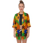 Retro colors puzzle pieces                                                                       Open Front Chiffon Kimono