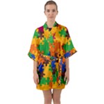 Retro colors puzzle pieces                                                                       Quarter Sleeve Kimono Robe