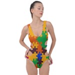 Retro colors puzzle pieces                                                                        Side Cut Out Swimsuit