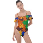 Retro colors puzzle pieces                                                                       Frill Detail One Piece Swimsuit