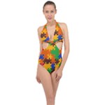 Retro colors puzzle pieces                                                                        Halter Front Plunge Swimsuit