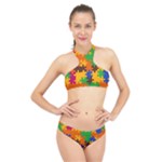 Retro colors puzzle pieces                                                                        High Neck Bikini Set