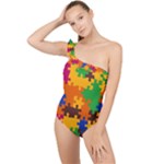 Retro colors puzzle pieces                                                                        Frilly One Shoulder Swimsuit