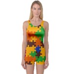 Retro colors puzzle pieces                                                                        Women s Boyleg One Piece Swimsuit