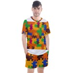 Retro colors puzzle pieces                                                                      Men s Mesh Tee and Shorts Set