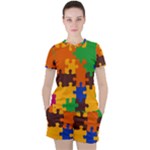 Retro colors puzzle pieces                                                                        Women s Mesh Tee and Shorts Set